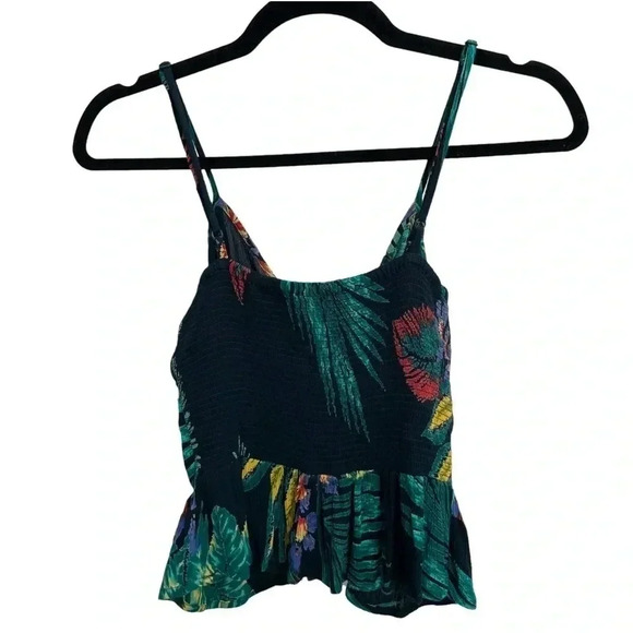 Patrons of Peace Tropical Crop Top Cut out Tie Ruffle Hem - Picture 2 of 3